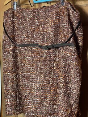 NWT Talbots Tweed Pencil Skirt W/ Belt Plus 24W Multi Brown Rust Cozy